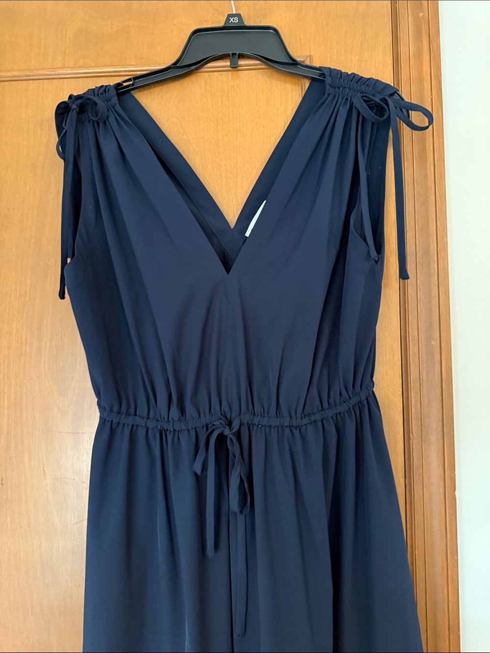 Calvin Klein Navy V-Neck Midi Dress with Tie Shoulders
